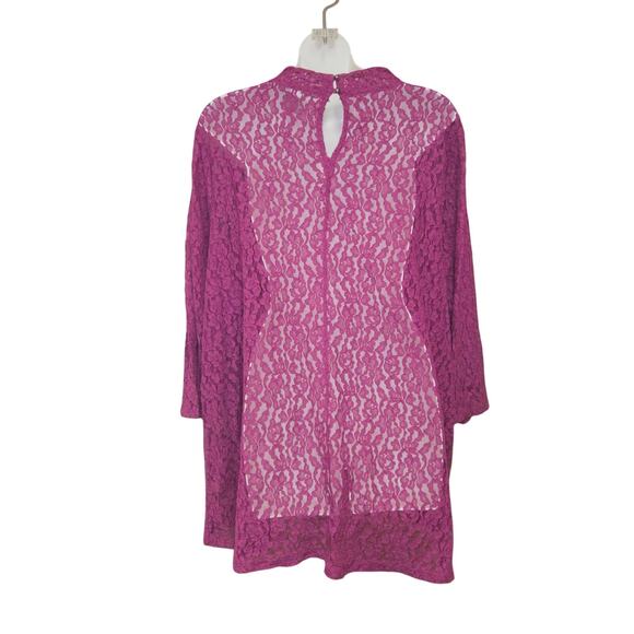 Kate & Mallory Womens 3X Lace Top Sheer Floral Magenta Overlay Romantic Feminine - Picture 4 of 10